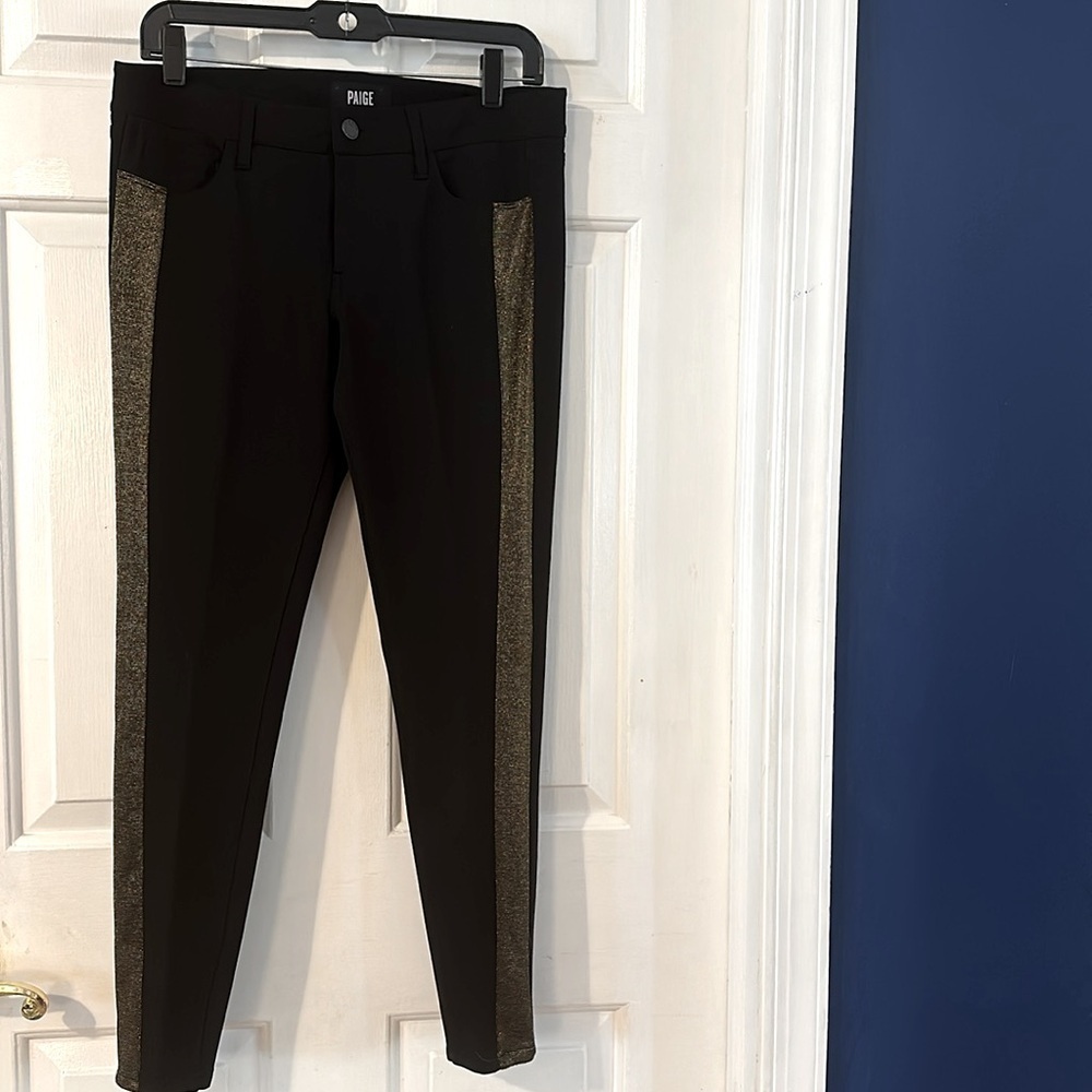 Women’s PAIGE Melissa Ponte Metallic-Stripe Midrise
Skinny Leggings Size 29 - Picture 3 of 11